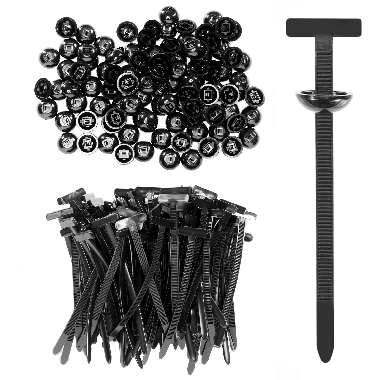 Heavy Duty Nylon Cable Ties 100PC Universal Self Locking Pin Button Black Auto R