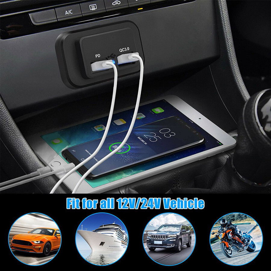 PD USB-C Phone Fast Charge For Car Boat RV Bus Quick Charge Power Adapter Socket