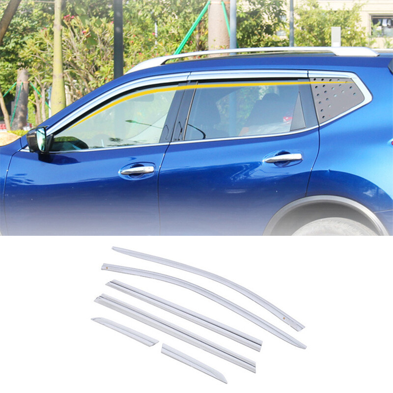 Chrome Window Visor Shades Sun Rain Guard Fit For Nissan Rogue X-Trail 2014-2020