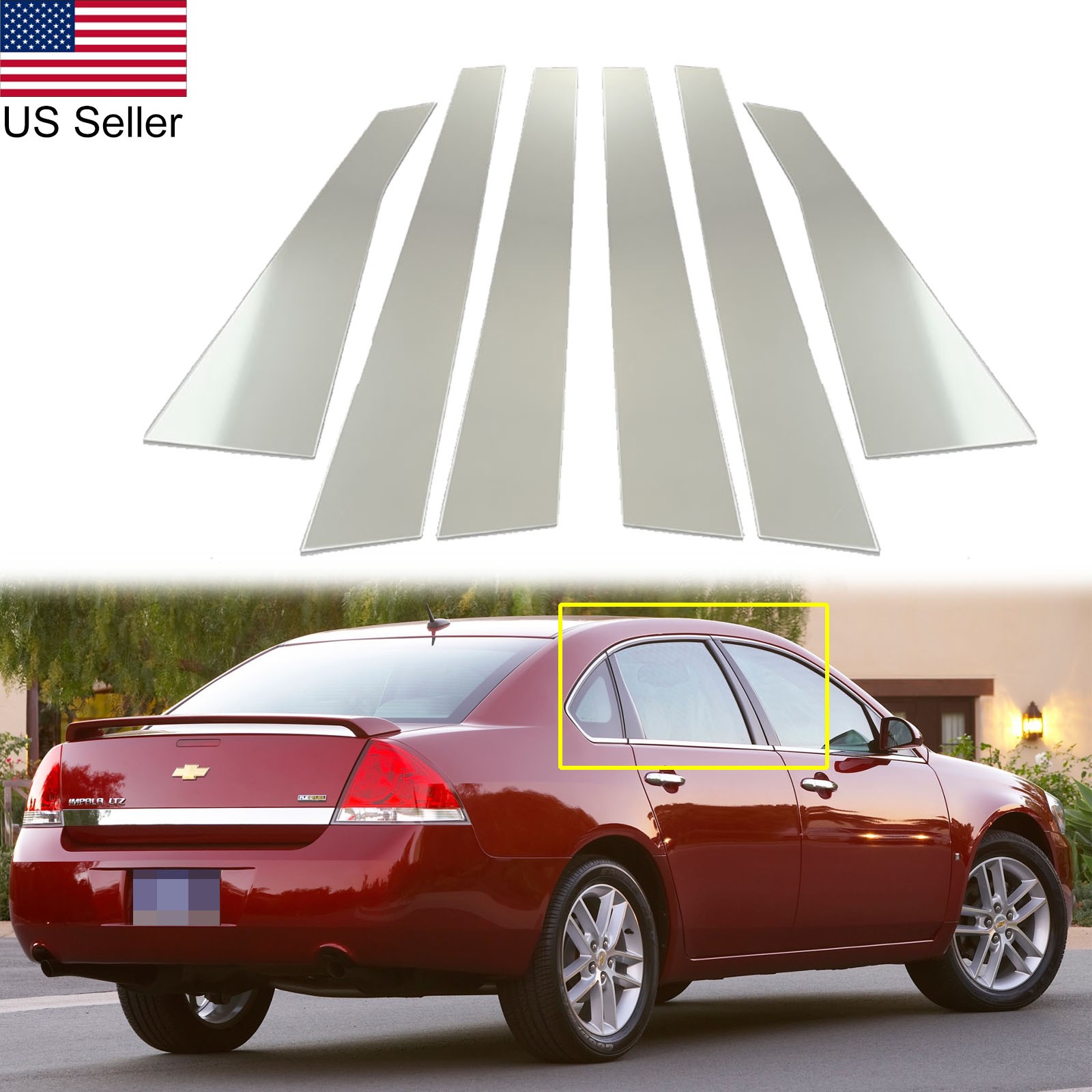 For 2006-2013 Chevy Impala 6Pcs Chrome Pillar Posts Door Window Trim Covers