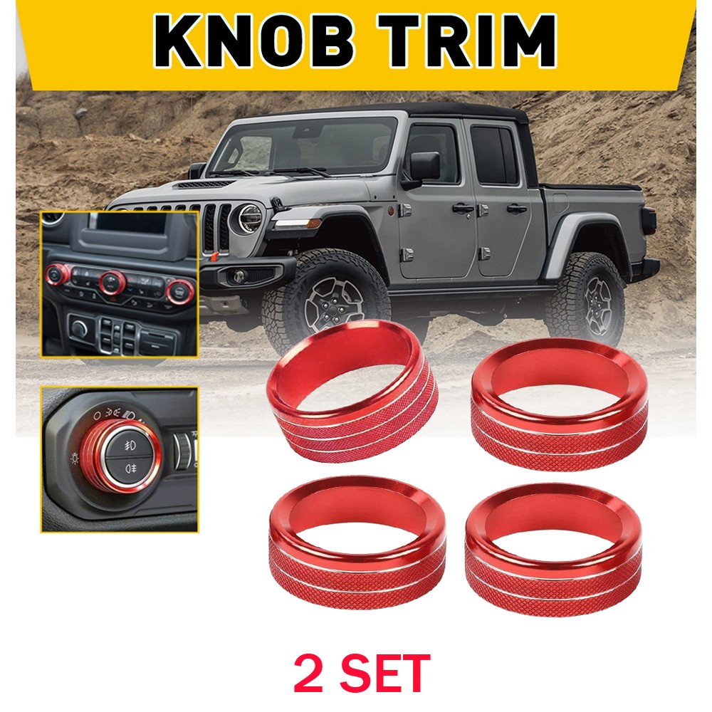 Red Air Conditioner+Headlight Switch Knob Ring Cover Trim 2SET for Jeep Wrangler