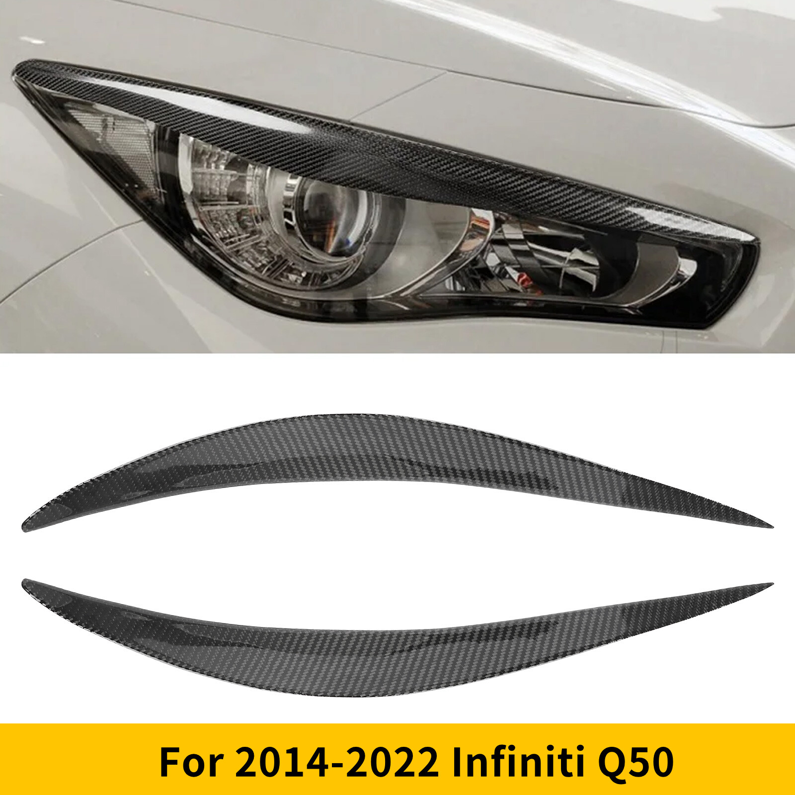Carbon Fiber Headlight Eyelid Trim Cover Car Eyebrows For INFINITI Q50 2014-2022