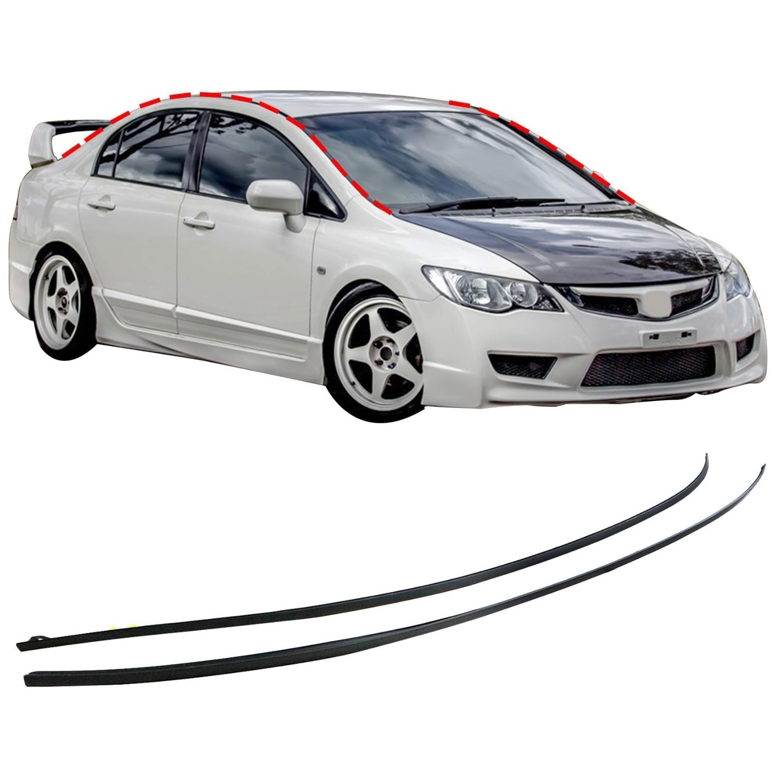 Molding Drip Side Set for Honda Civic 2006-2011 | Windshield Roof Trim 1.3L 1.8L