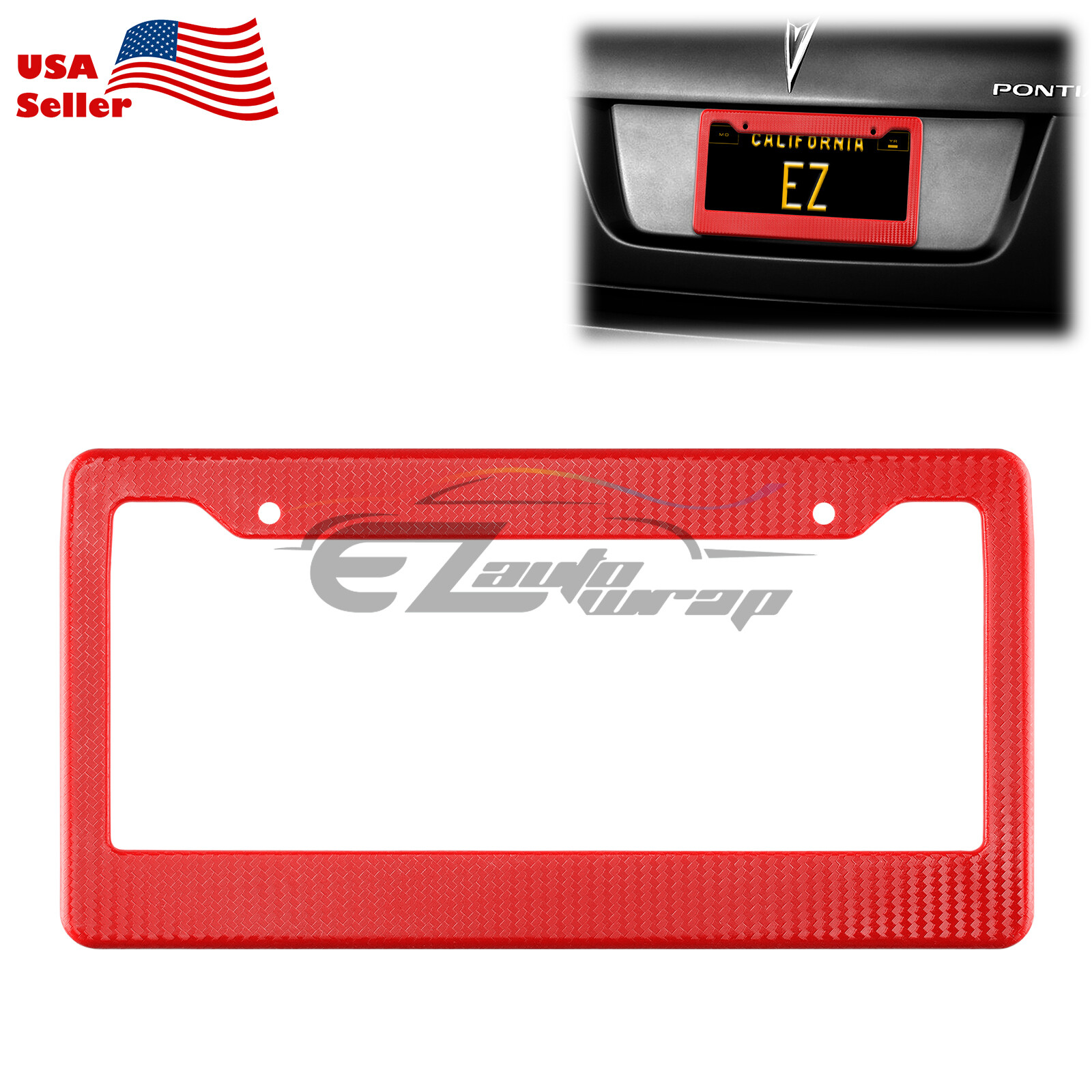 1Pc Plastic Red Carbon Fiber Style License Plate Frames Front & Rear Bracket