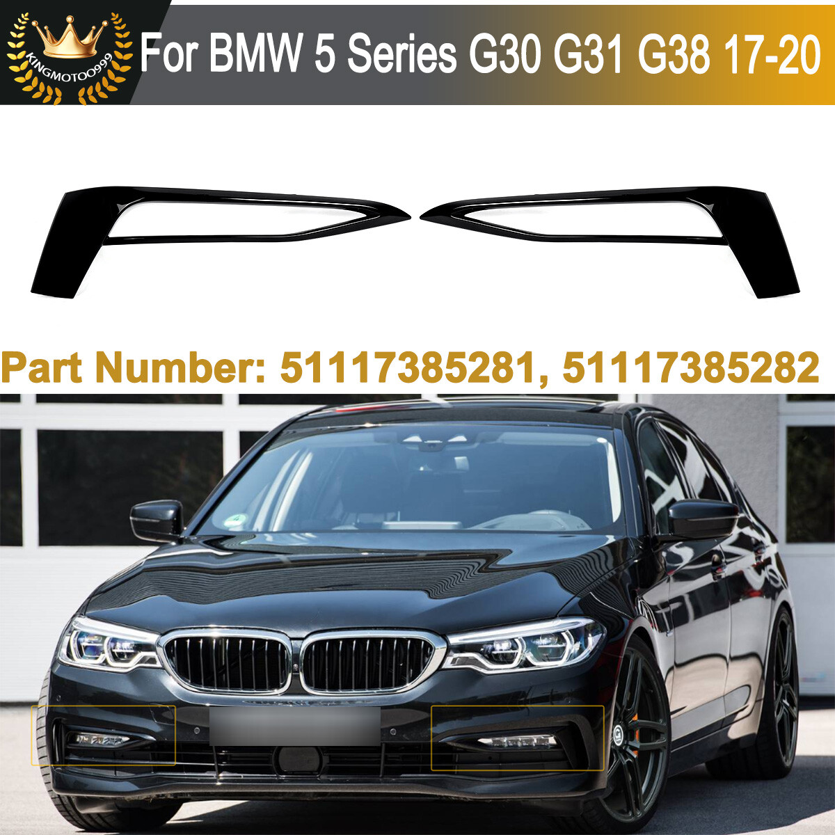 2Pcs Gloss Black Front Bumper Fog Light Cover Trim For BMW G30 G31 G38 2017-2020