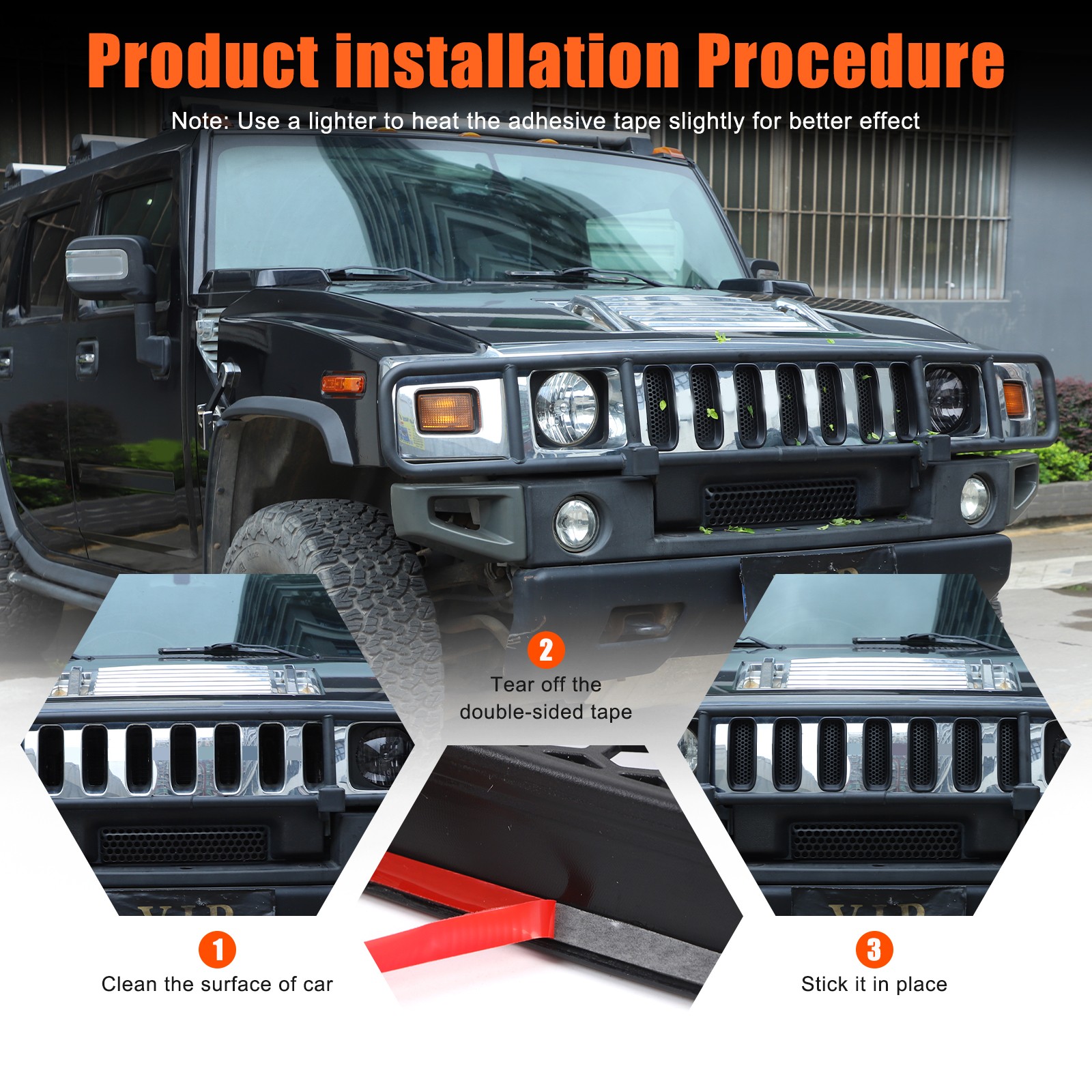 7PCS Front Grille Inserts Cover Trim Accessories Black For Hummer H2 2003-2009