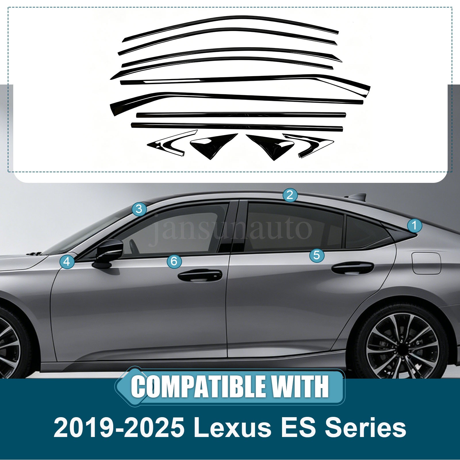 Titanium black Car Window Strip Moulding Trim For LEXUS ES300h 350 250 2019-2025
