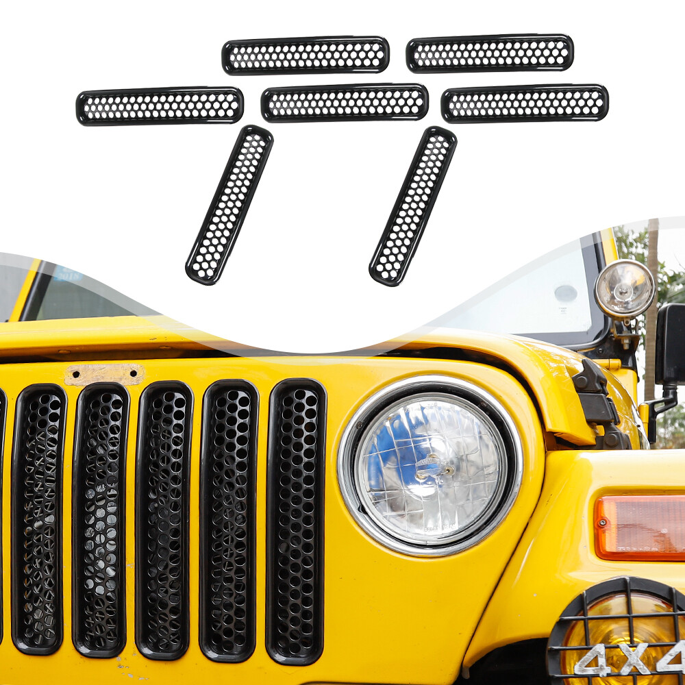 Honeycomb Mesh Front Grill Inserts Kit fit Jeep Wrangler TJ Unlimited 1997-2006