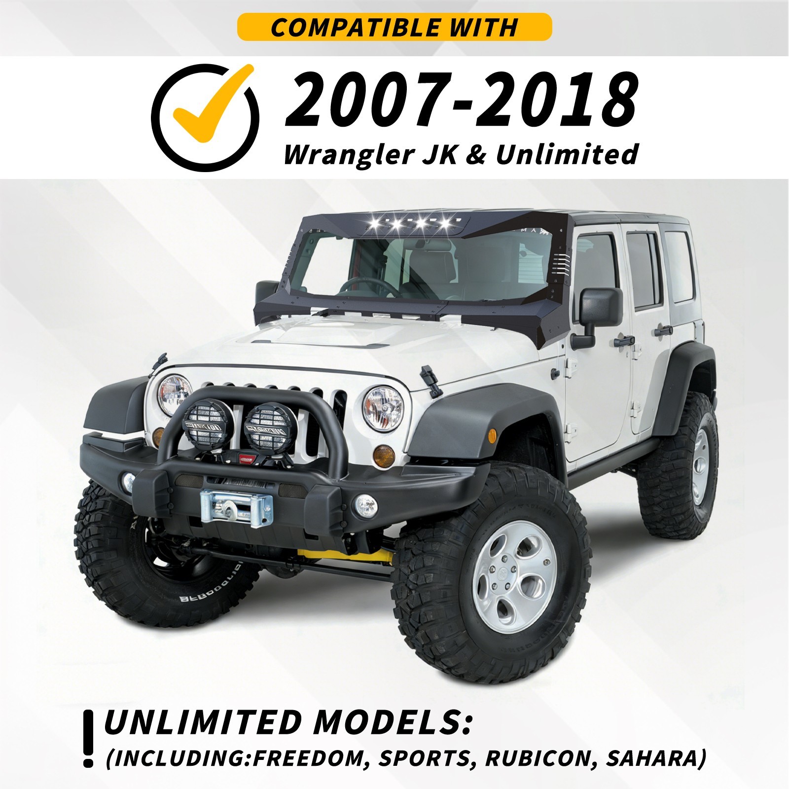 Windshield Frame Cover Sun Visor Cowl Armor For Jeep Wrangler JK 2007-2018 Steel