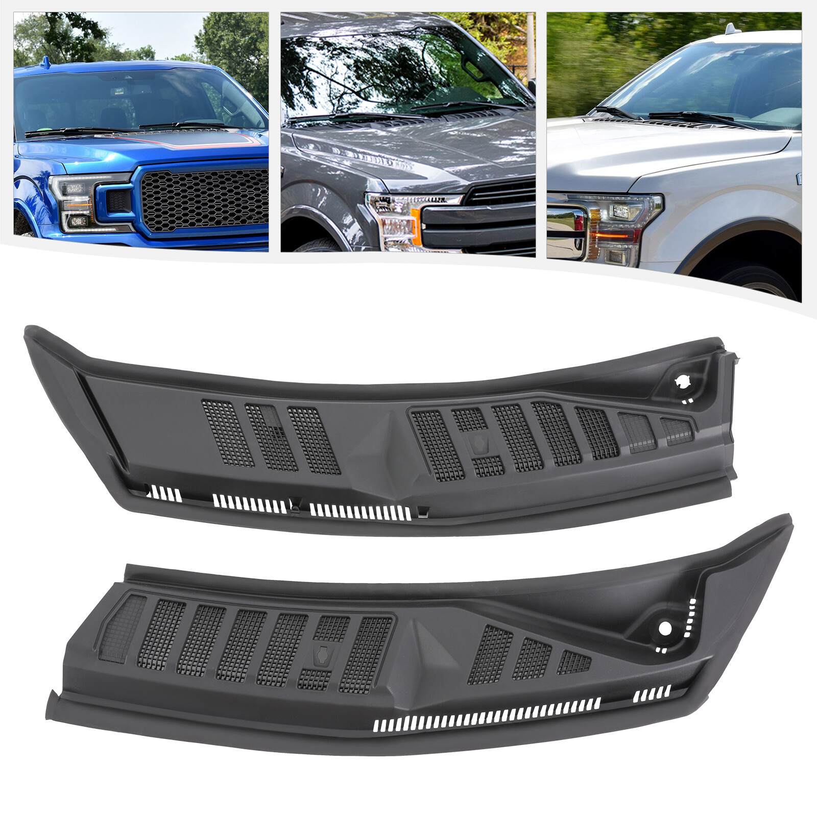 Windshield Wiper Cowl Grille for Ford F-150 2015-2020 Black Plastic Rubber