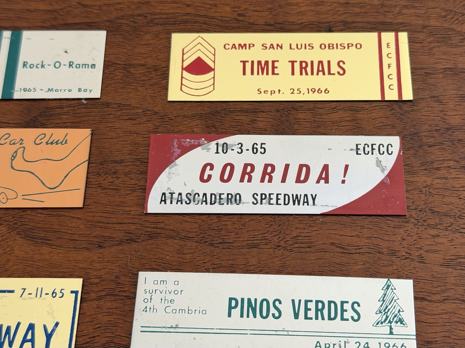 1960’s EL CAMINO FOREIGN CAR CLUB EMBLEMS Plates TIME TRIALS ATASCADERO Speedway