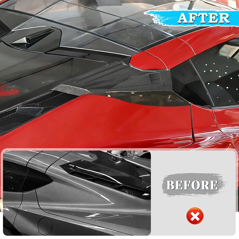 2X Carbon Fiber Rear Upper Intake Port Cover For 2020-2026 Corvette C8 Z51 Z06