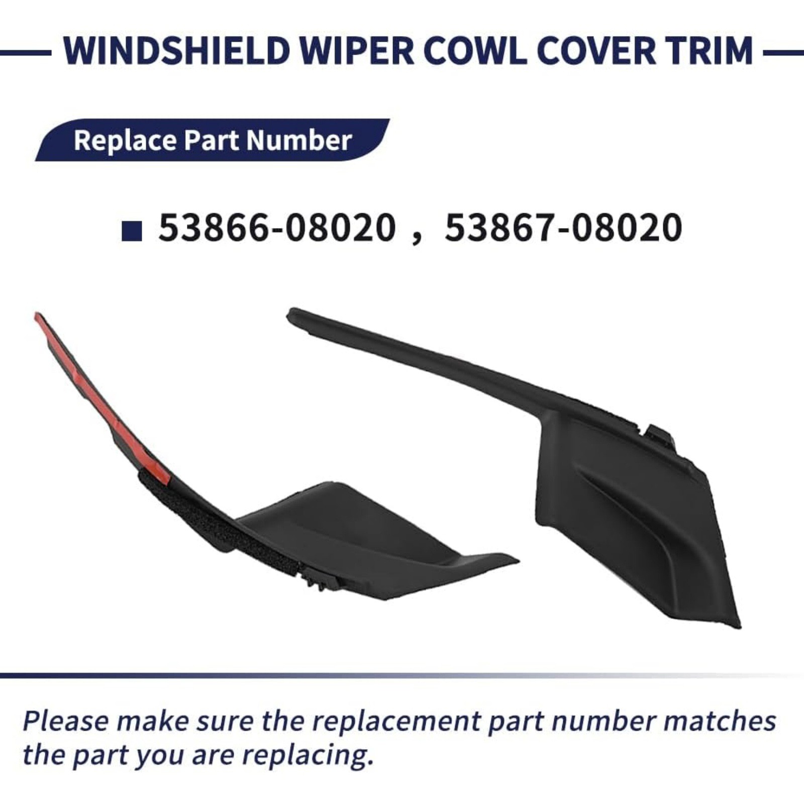 1 Pair 53867-08020 Windshield Wiper Cowl Cover Trim Replacement For Toyota