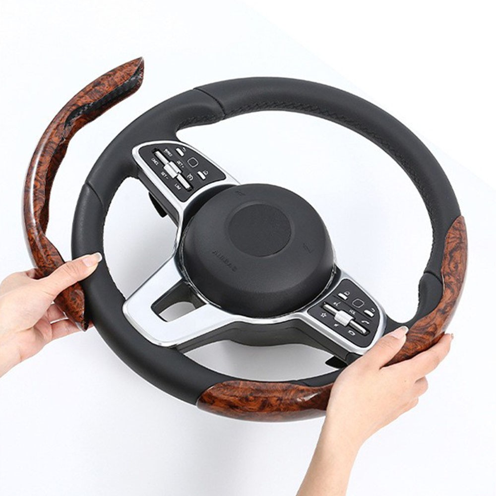 3PCS for TOYOTA Wood Grain Car Carbon Fiber Anti-Skid Steering Wheel Cover 15”