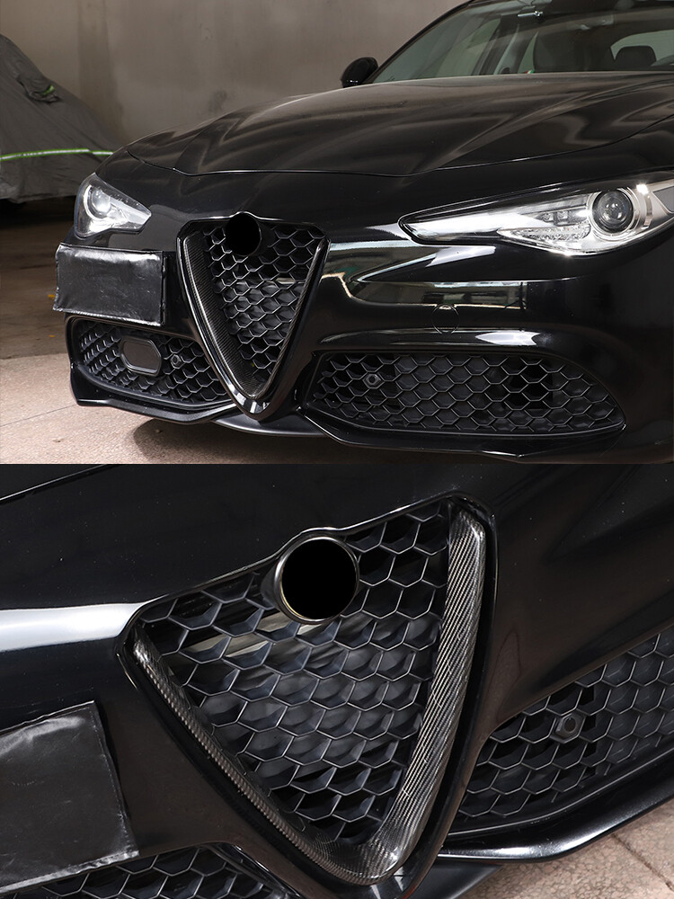 FOR 2017-22 ALFA ROMEO GIULIA BASE CARBON FIBER FRONT V SHAPE GRILLE COVER TRIM
