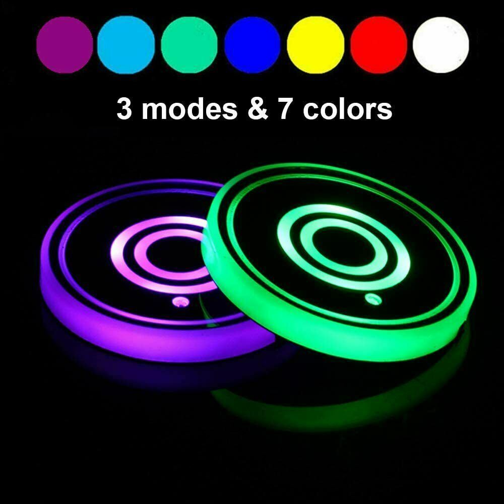 2X LED Cup Pad Car Accessories Light Cover Interior Decoration Lights 7 Colors