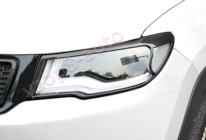 Fit For Jeep Compass 2017-2020 ABS Black Front Headlight Lamp Cover Trim 2PCS