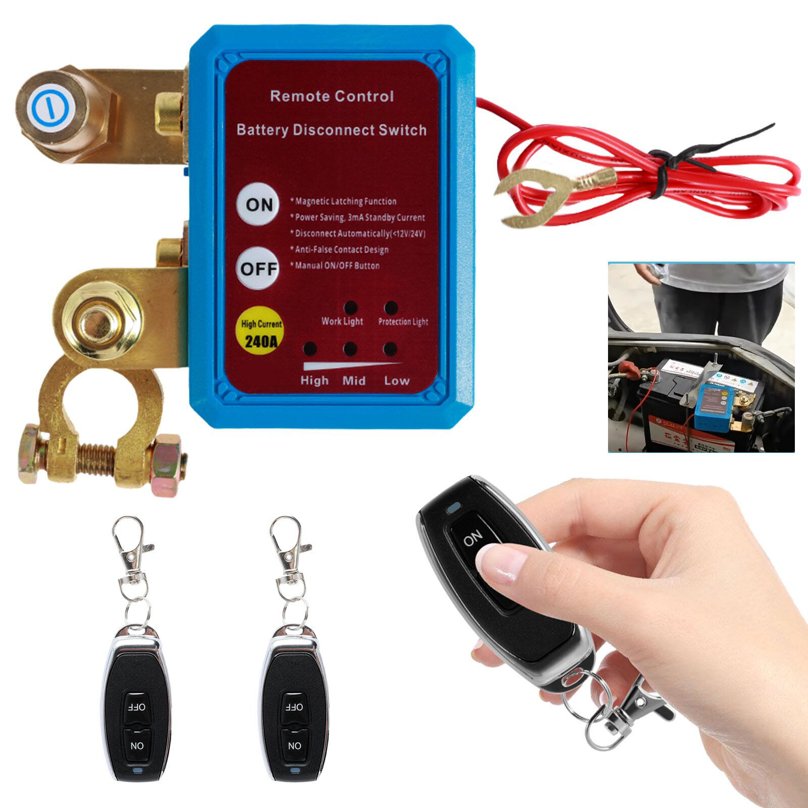 12V 240A Kill Switch Automatic Power Shut Off Switch Remote Battery Disconnect