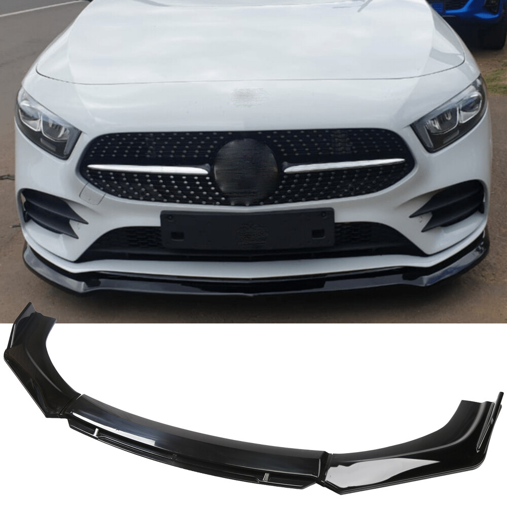 For Mercedes-Benz Front Bumper Lip Spoiler Splitter Body Kit Glossy Black 3PCS