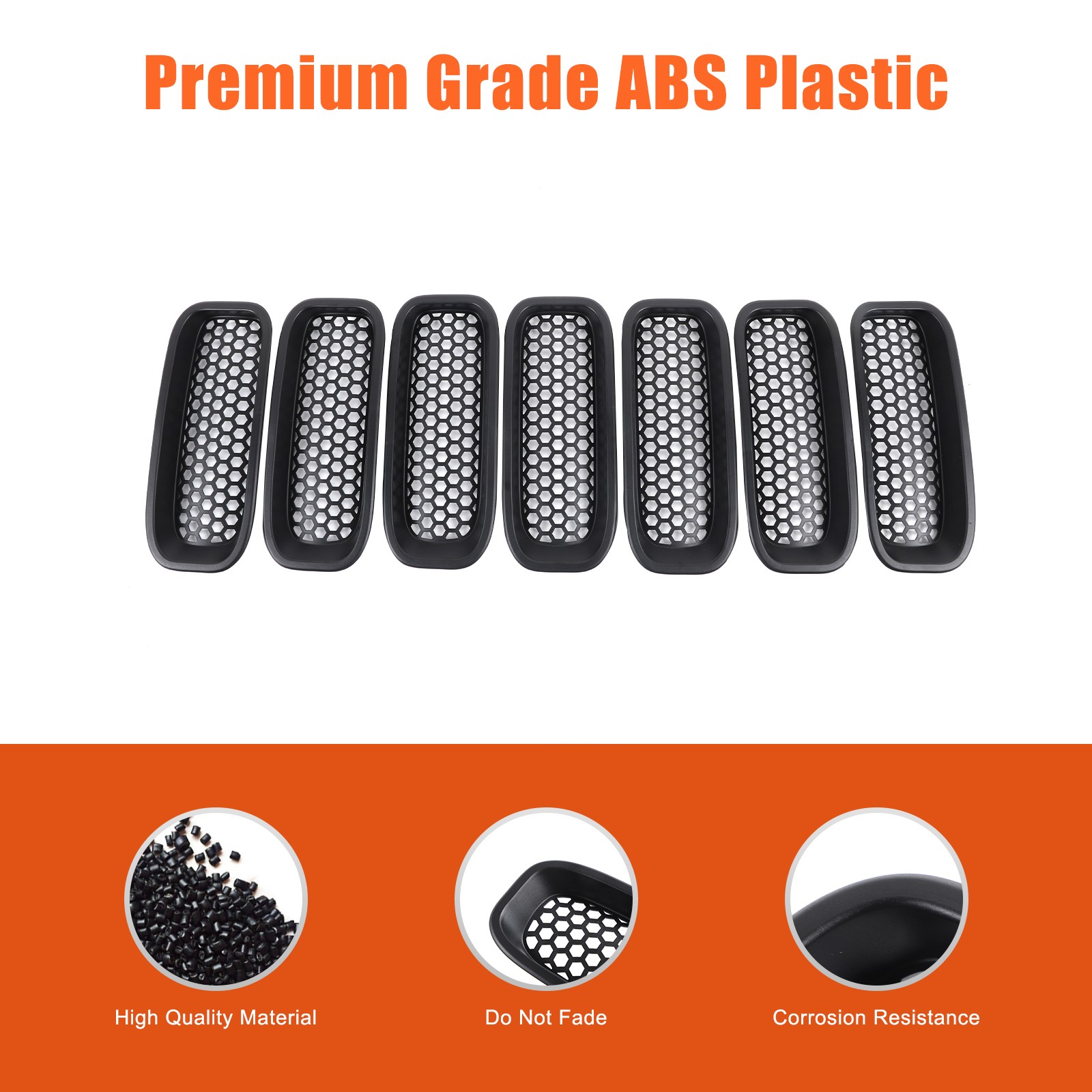 7PCS Front Grille Inserts Cover Trim Accessories Black For Hummer H2 2003-2009