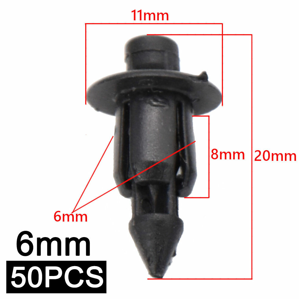50Pcs 6mm Hole Car Plastic Rivets Fasteners Fender Bumper Clips Retainer Rivets