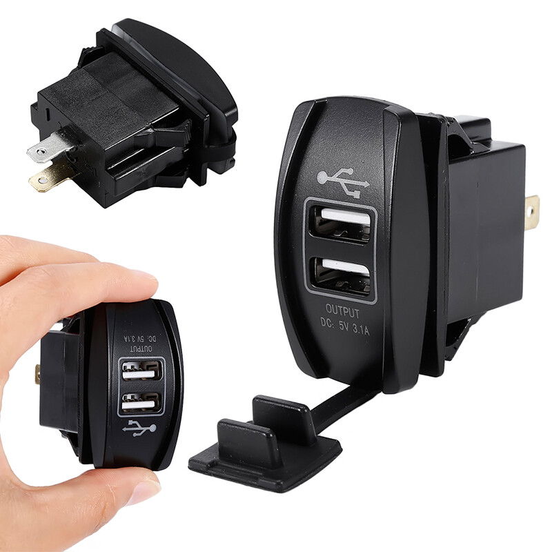 Dual USB Ports Car Phone Charger Socket Power Outlet Blue LED Adapter For Truck