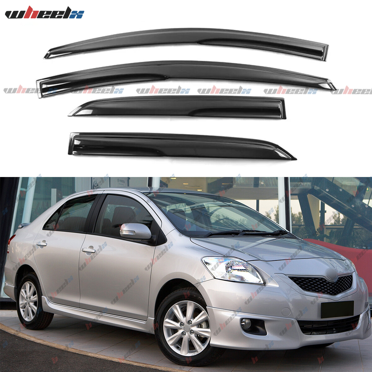 Fits 2007-2013 Toyota Yaris XP90 Sedan Mugen Style Acrylic Window Visors 4Pc Set