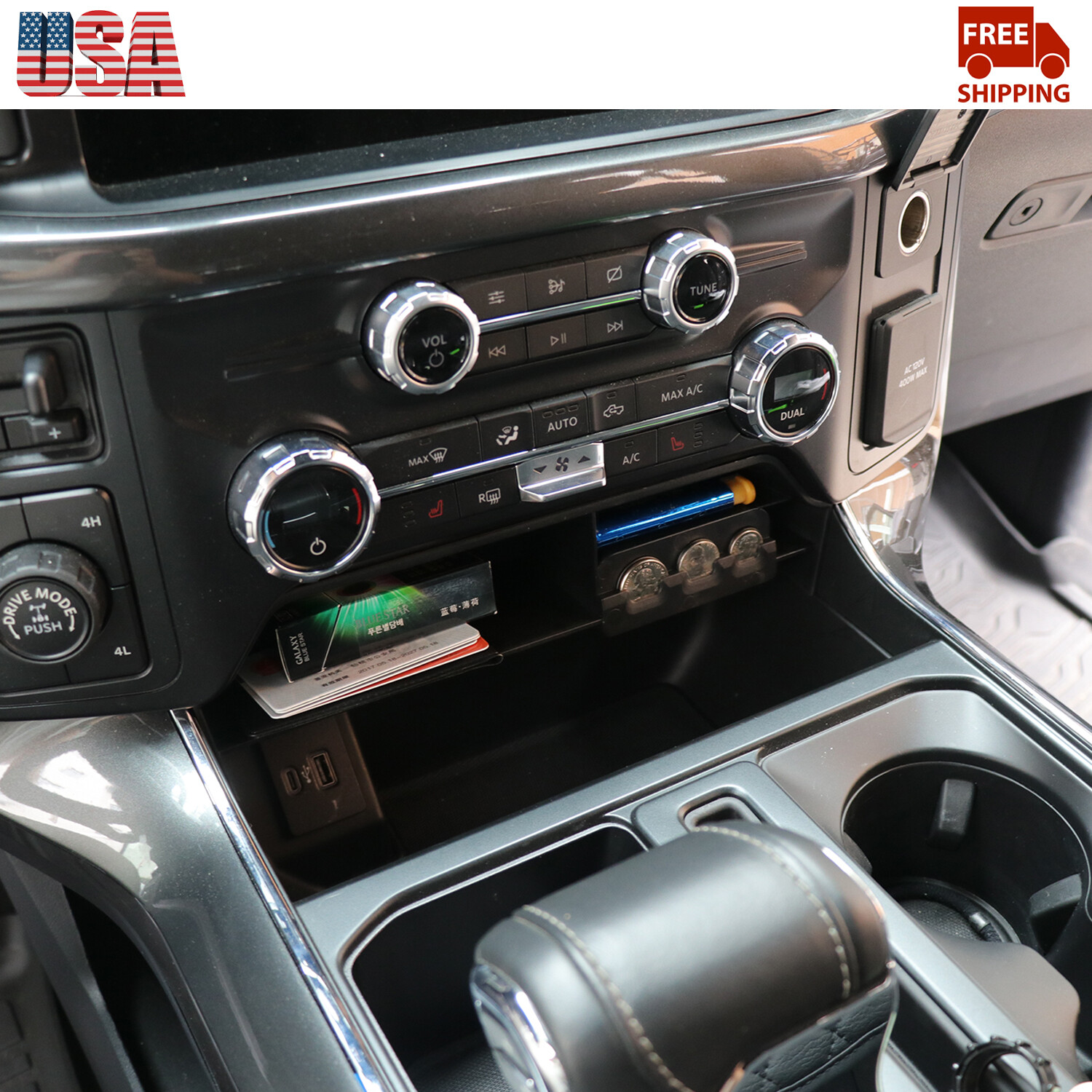 For Ford F150 2021+ Center Dashboard Interior Insert Storage Tray Accessories