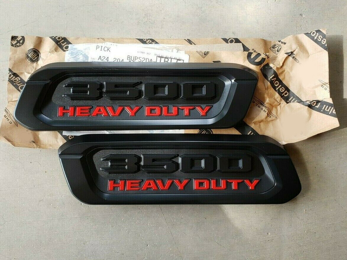 2x OEM HEAVY DUTY Emblem Left Right Hood Badge fits RAM 3500 RAM3500 Black Red