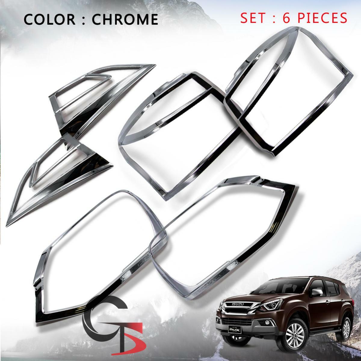 Fits Isuzu Mu-X Holden Suv 17 18 Set Head + Tail Lamp Cover Chrome Trim Set 6 Pc