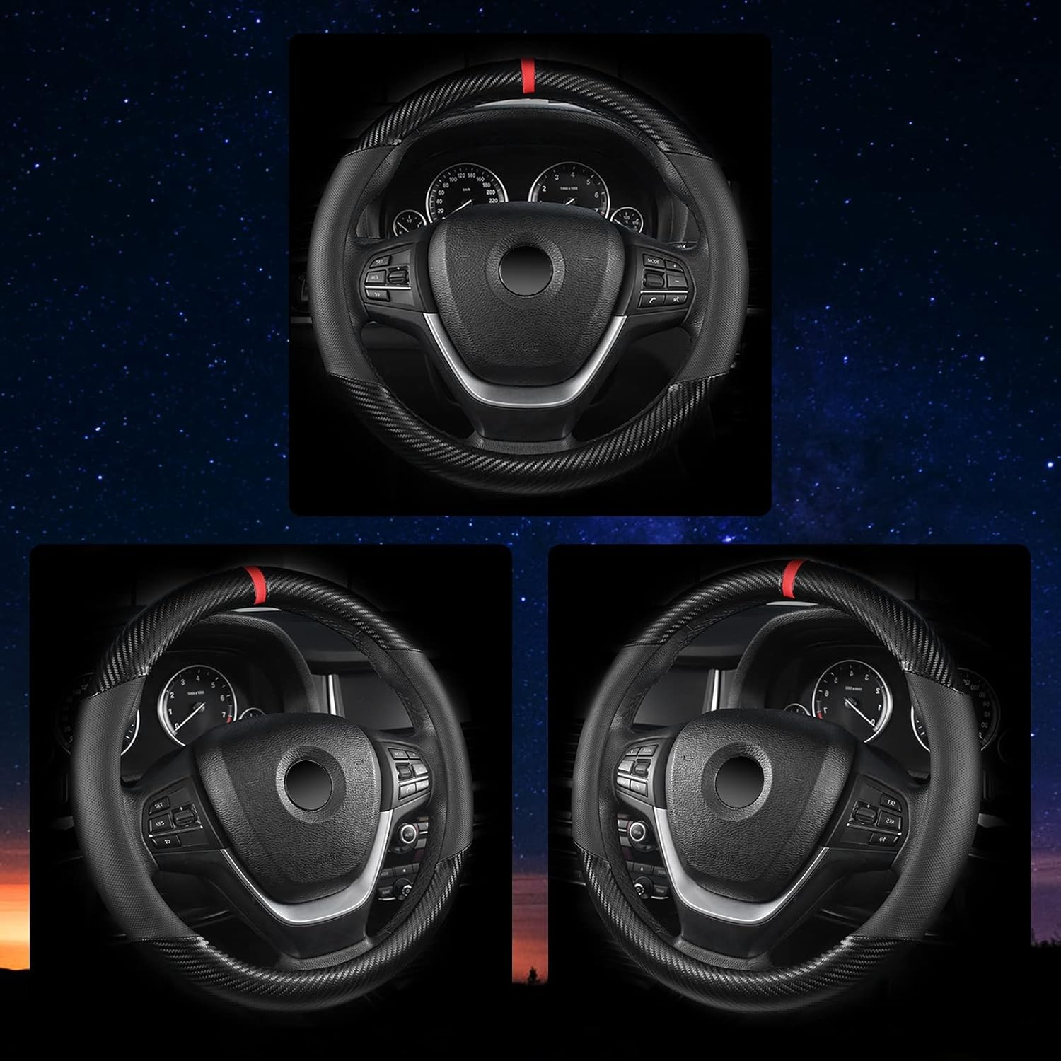 For Ford Car Steering Wheel Cover Carbon Fiber Pu Leather Anti-slip Accessories