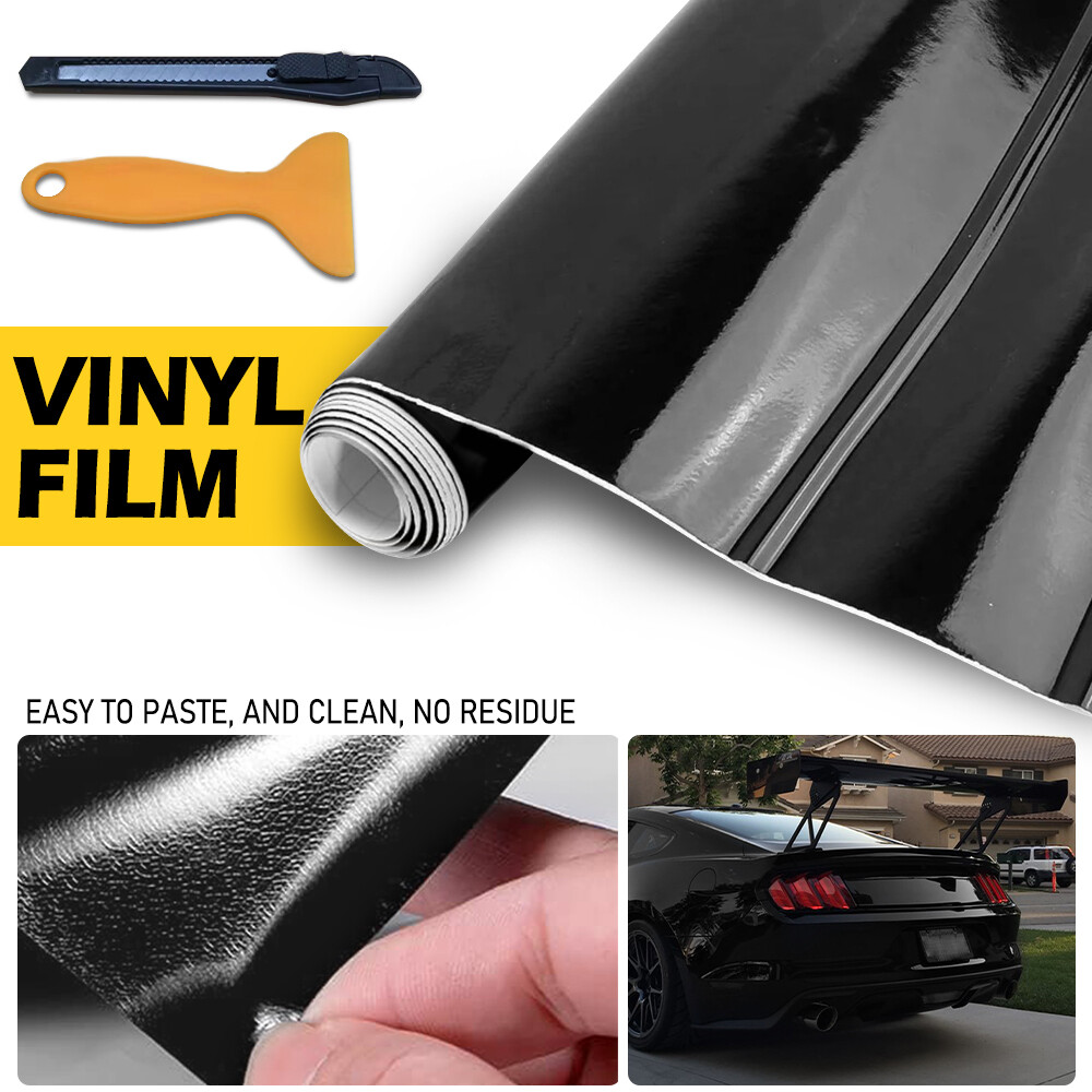 Gloss Black Vinyl Automotive Wrap Film Roll Car Wrap Stickers 59IN x 11.8IN
