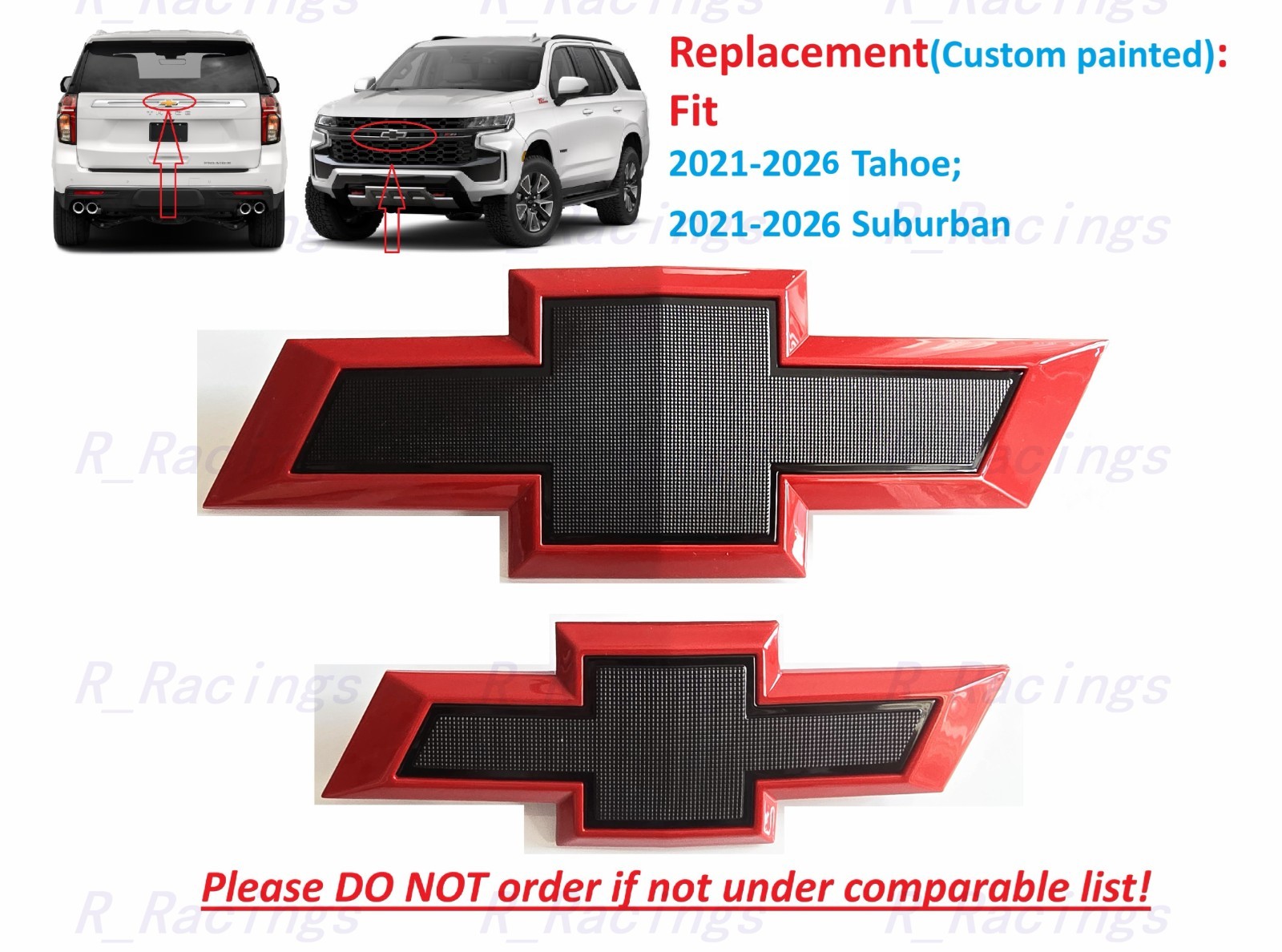 2PC Custom Front Rear Red Black Bowtie Emblems Fit 2021-2026 Suburban Tahoe