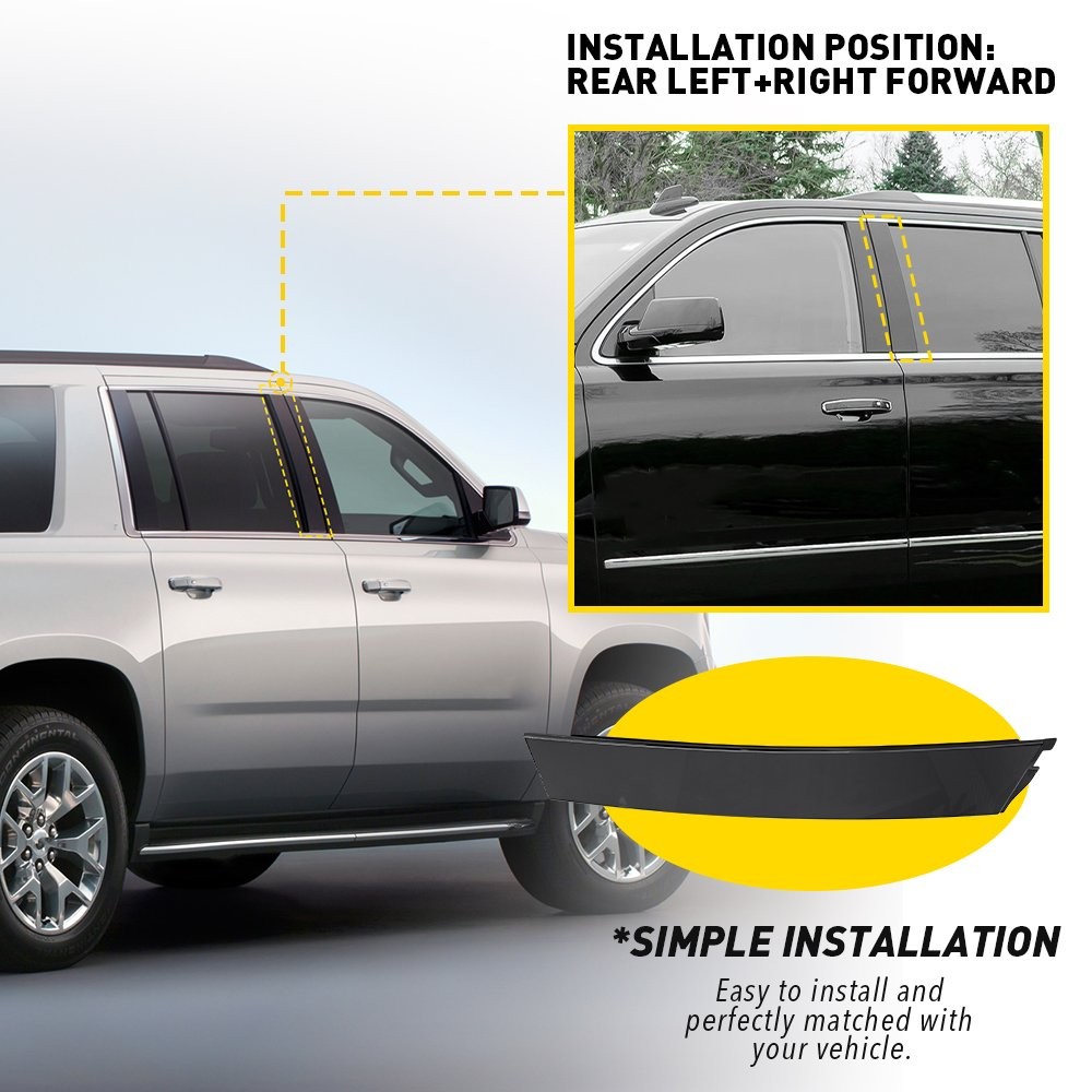 Rear Forward Door Applique Molding Gloss Black Fit Chevry Suburban 15-18 2-10X