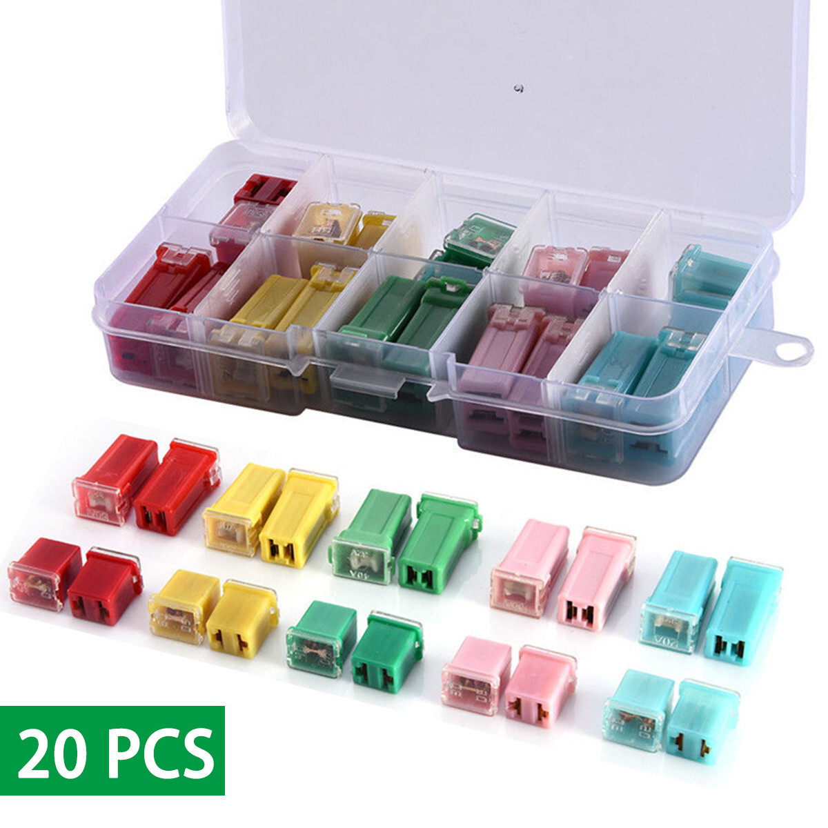 Automotive Mini Square Fuse Assortment Kit 20A 30A 40A 50A 60A AMP W/Box For Car