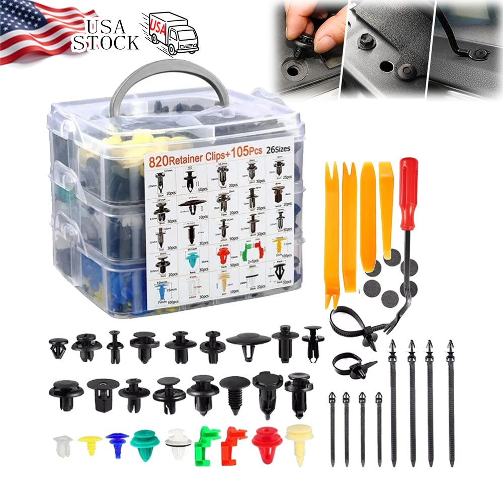 925Pcs Car Trim Clips Kit Bumper Door Fender Retainer Plastic Push Pin Rivets