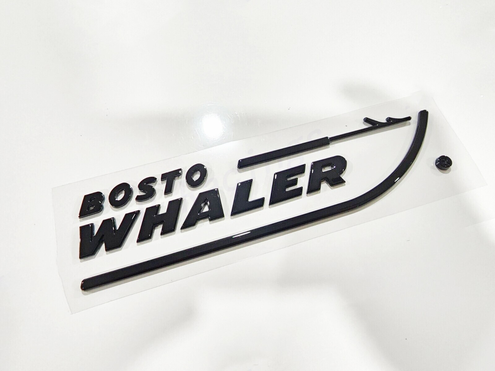 2PCS NEW BOSTON WHALER EMBLEM BADGE LETTERS GLOSS BLACK 8-3/4″ X 2″ PEEL & STICK