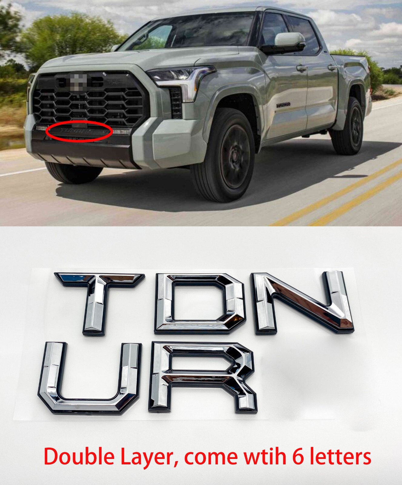 2022 2023 2024 Chrome Black Front Emblem TUNDRA Grill Bumper Letter Insert Badge