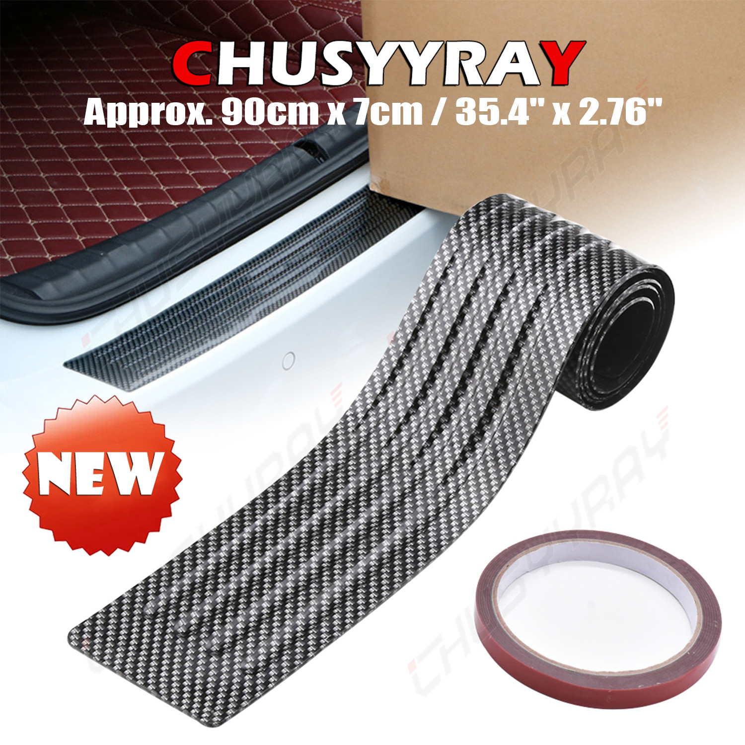 Car Rear Bumper Protector Guard, Carbon Fiber Anti-Scratch Trunk D Size: 90x7cm
