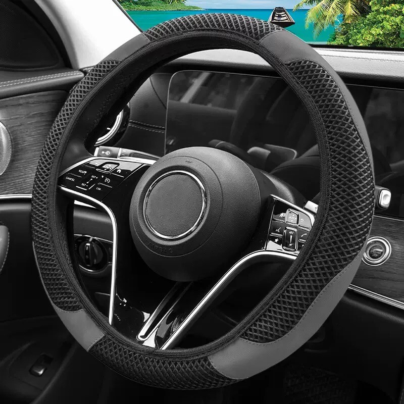 1X Accessories Car Steering Wheel Cover Blue Ice Silk Leather 38cm/15″ Universal