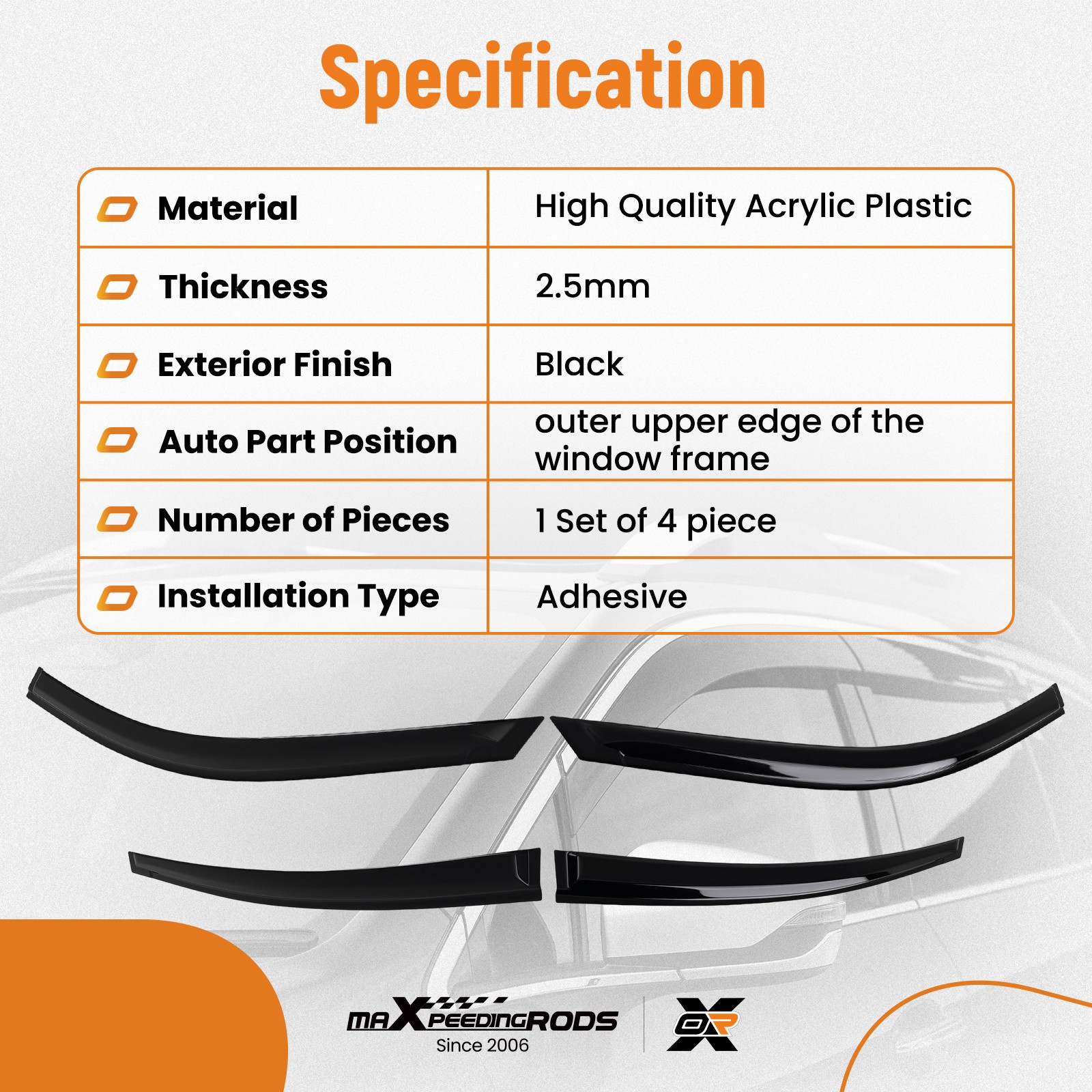 Acrylic Window Visors Rain Guards Set for Nissan Altima 2019-2024 Black 4pcs