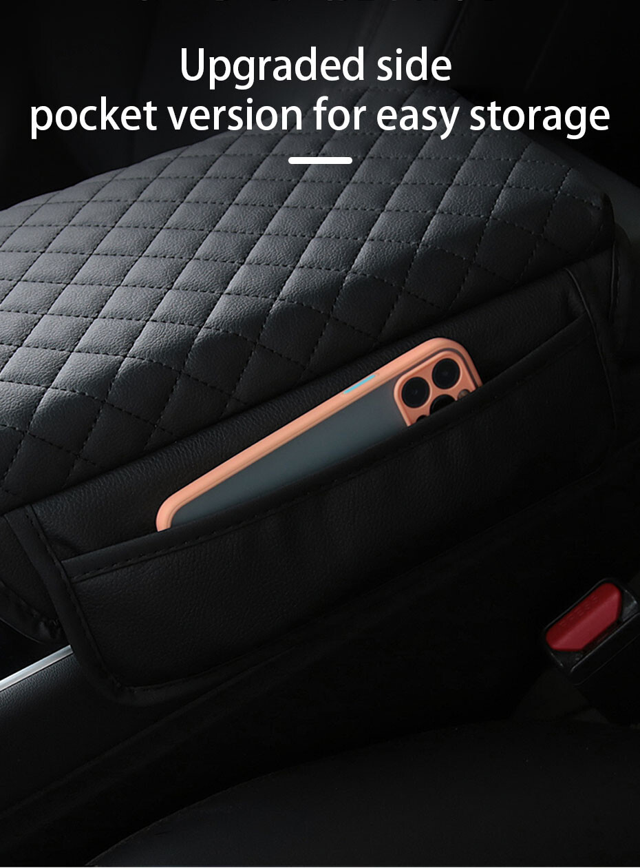 Car Armrest Pad Center Console Box Cover Protector Cushion W/Side Storage Bag