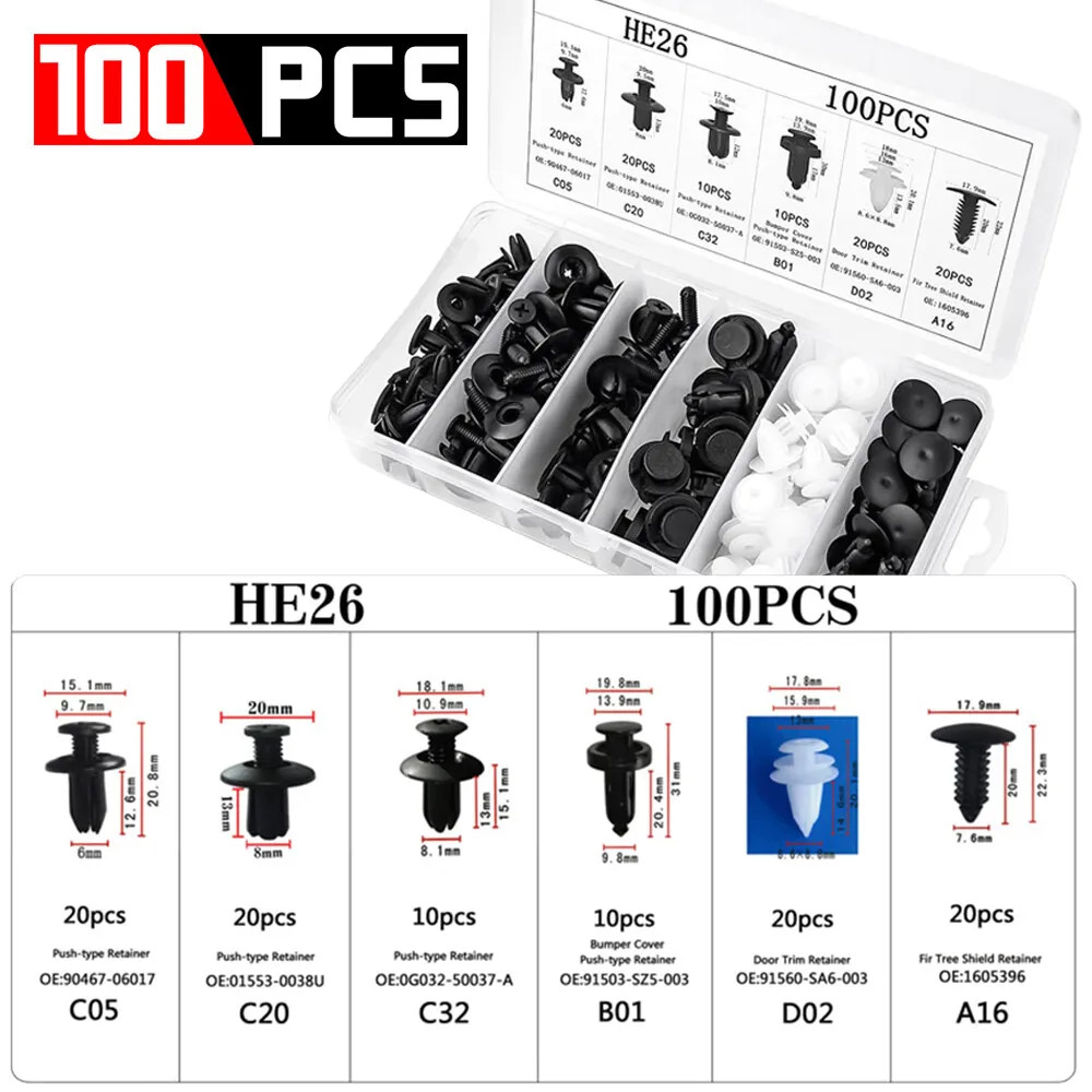 Car Parts Body Bumper Rivet Retainer Trim Molding Push Pin Clip Assortments KIT