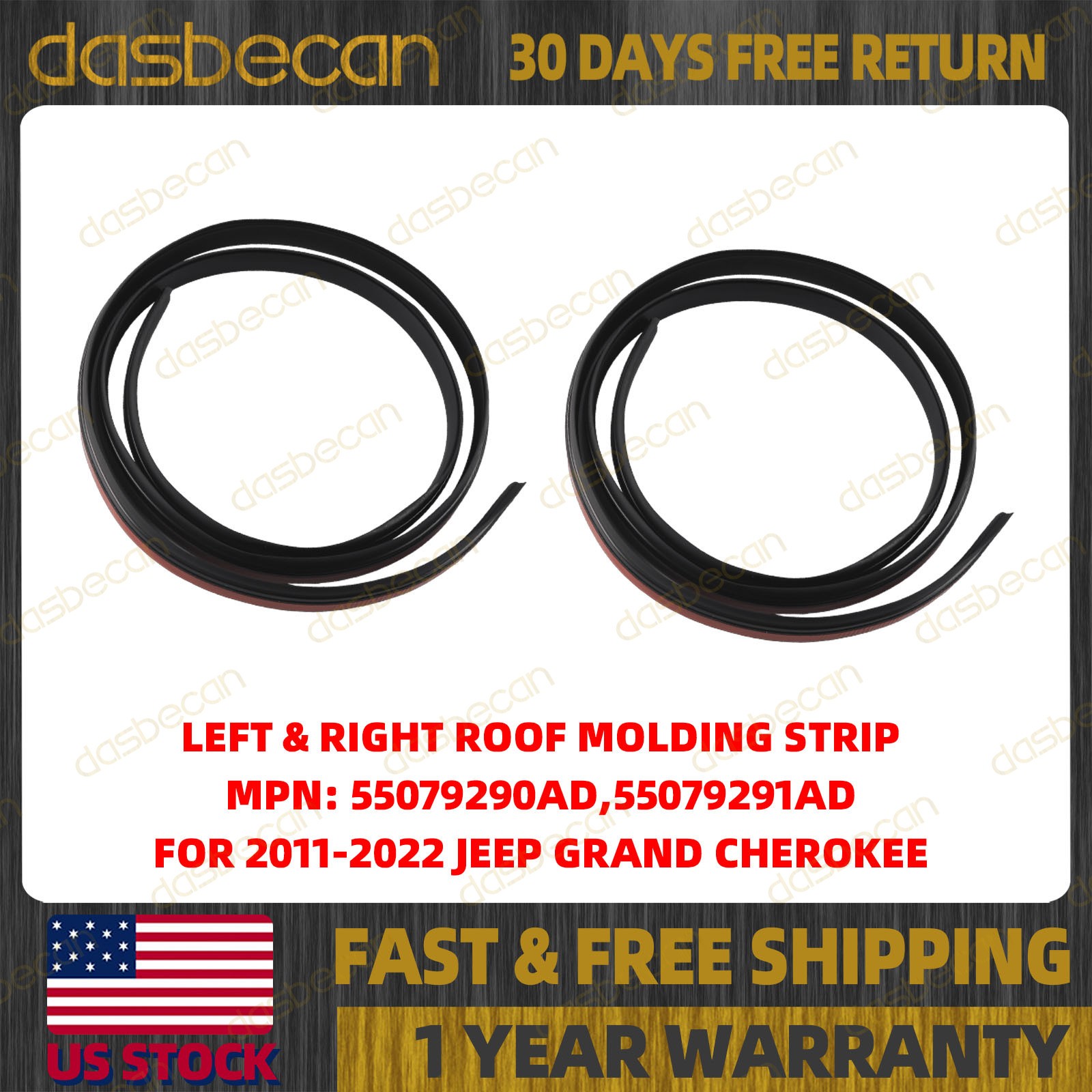 Pair Roof Molding Strip For Jeep Grand Cherokee 2011-2022 55079291AD 55079290AD