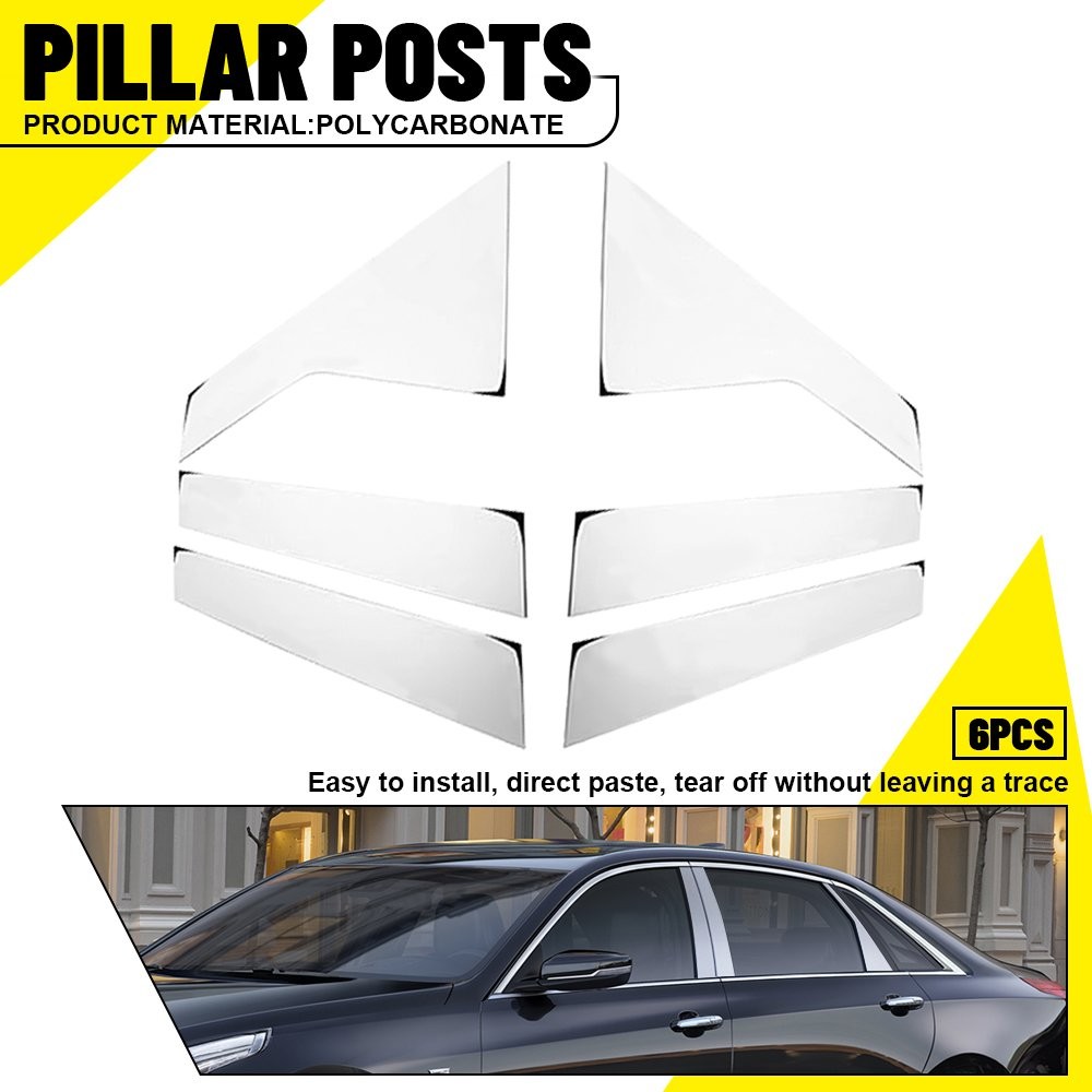 Chrome Pillar Posts for Cadillac CT6 2016-2020 6x Set Door Trim Mirror Cover Kit