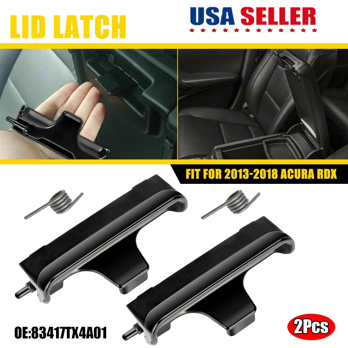 Pair Center Console Lid Latch Armrest Lock Replace Black For Acura RDX 2013-2018