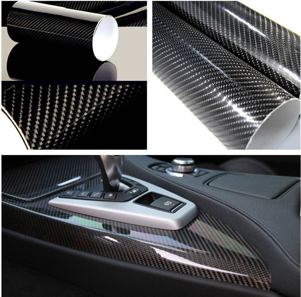 Car Stickers Carbon Fiber Vinyl 12″x60″ 5D SUPER Shiny Gloss Glossy Wrap Black