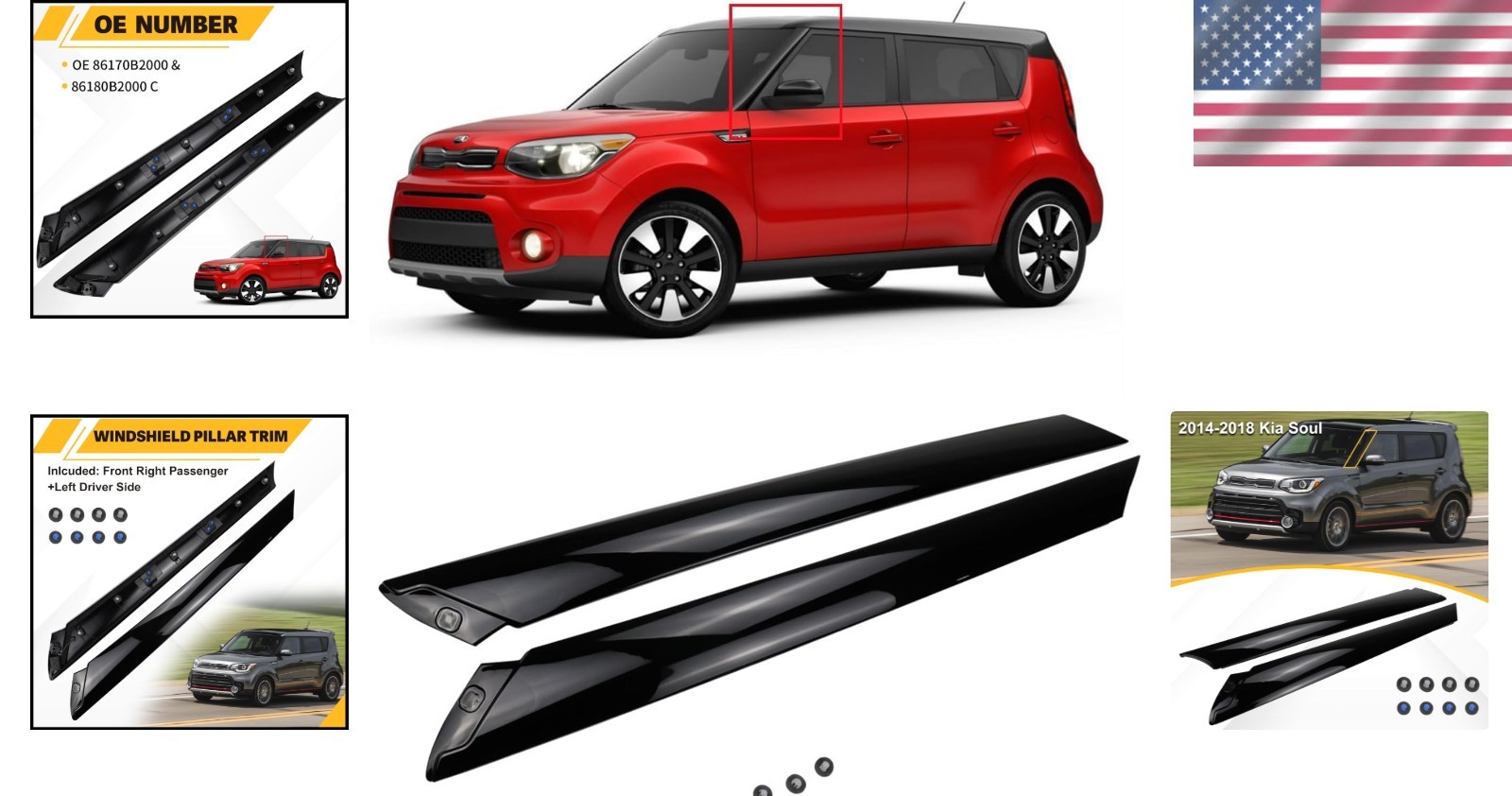 Vehicle-Specific Windshield Trim Pillar Set for 2014-2019 Kia Soul – 2 Pieces