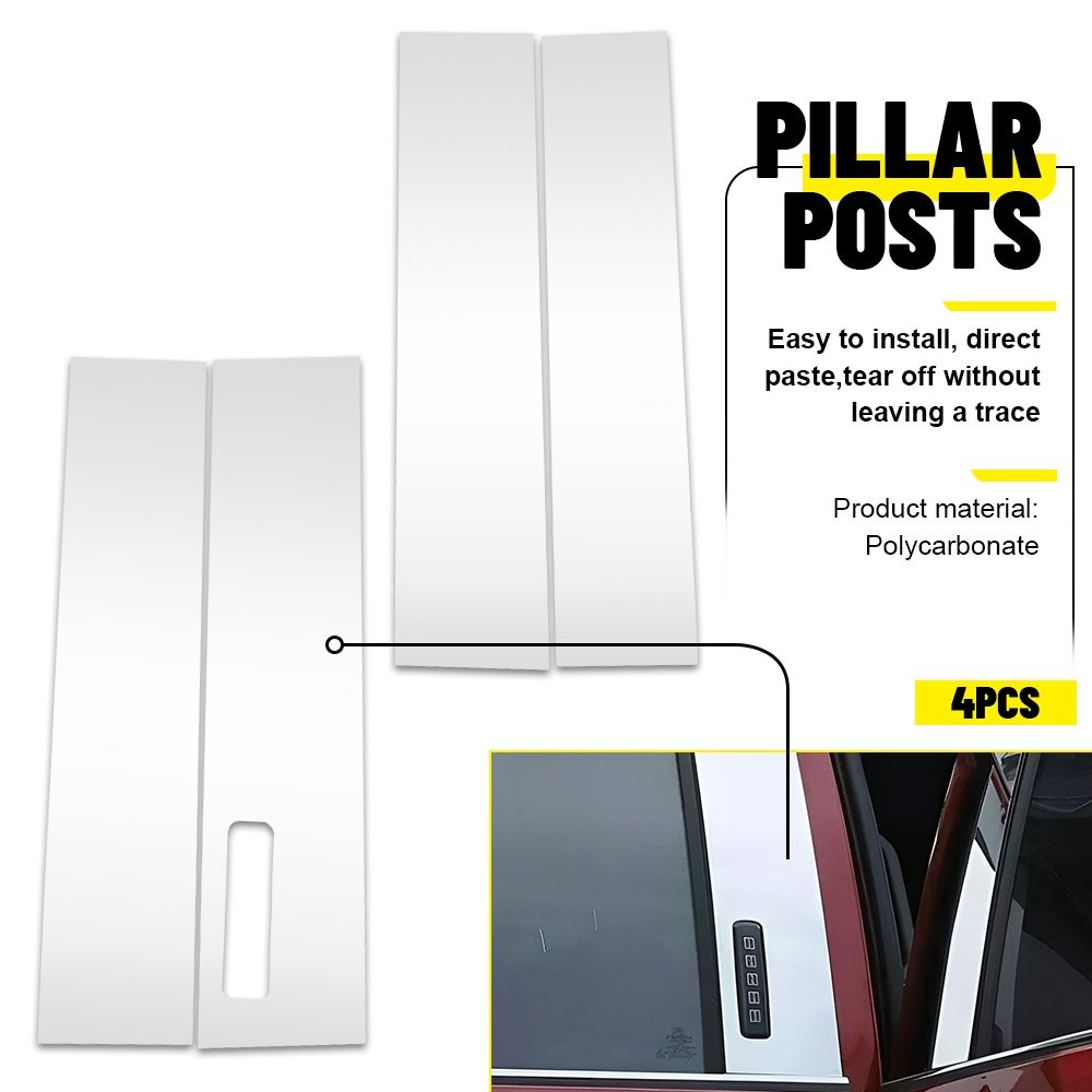 4x Glossy Chrome B Pillar Post Door Covers Trim For 15-21 Ford F-150 with Keypad