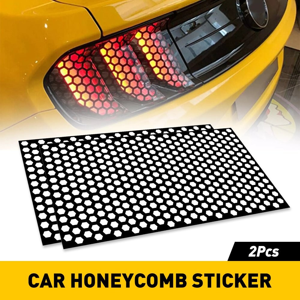 2* Black Honeycomb Sticker Car Rear Tail Light Cover Tail-lamp Decal Auto Parts